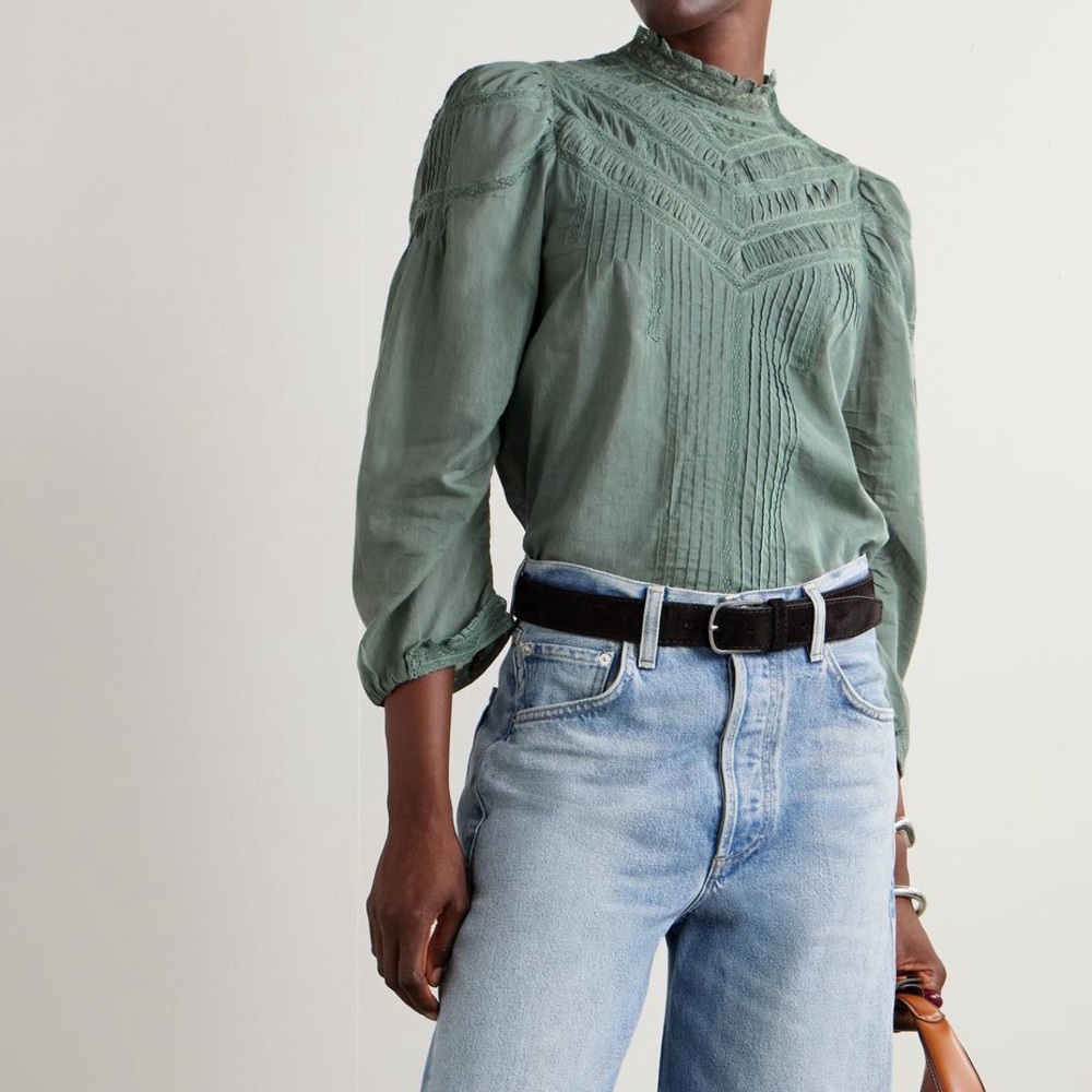 DÔEN Adelphine crochet-trimmed pintucked organic
cotton-voile blouse, LARGE